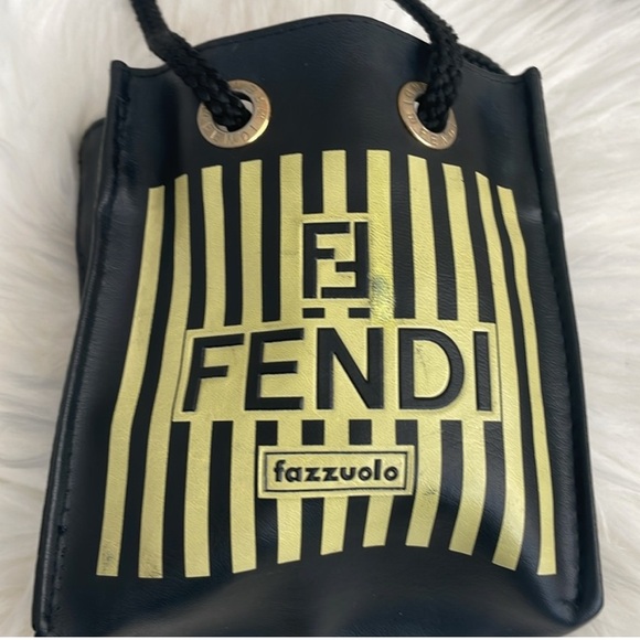 Fendi Vintage Fazzuola Black and Gold Striped Mini Tote/Pouch. EUC. VERY RARE - Picture 7 of 10